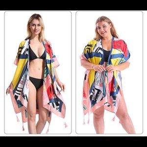 Women’s multicolor tassel kimono swimsuit coverup
